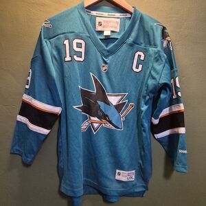 Reebok San Jose Sharks Joe Thornton #19 NHL Hockey Jersey Youth L/XL Teal